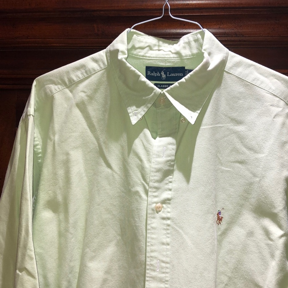 Men’s long sleeve light green Polo dress shirt